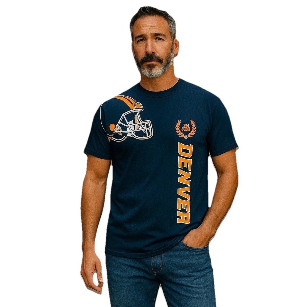 Denver Broncos T-Shirt Men's Large Navy Orange Football Graphic Tee New